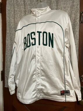 Nike White Bomber Jacket with Green Boston Script